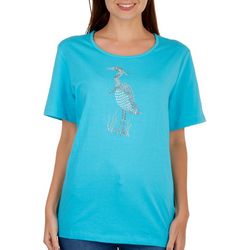 Coral Bay Womens Embellished Bird Short Sleeve Top