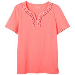 Womens Embroidered Neck Short Sleeve Top