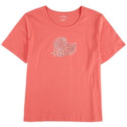 Coral Bay Womens Embellished Shells Top
