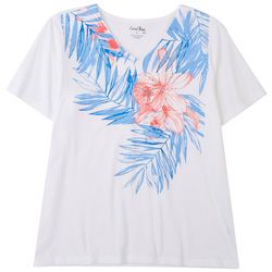 Coral Bay Womens Tropical Print V-Neck Short Sleeve Top