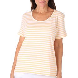Coral Bay Womens Striped Round Neck Short Sleeve Top