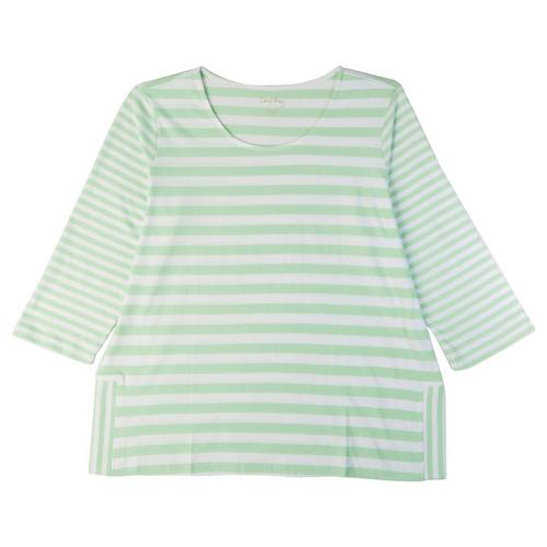 Coral Bay Womens Striped Side Slit 3/4 Sleeve