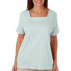 Womens Solid Envelope Square Neck Short Sleeve Top