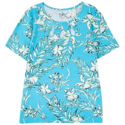 Coral Bay Womens Tropical Print Short Sleeve Top