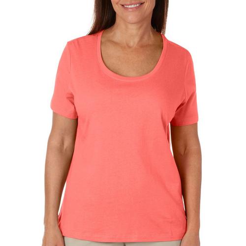 Coral Bay Womens Solid Scoop Neck Short Sleeve