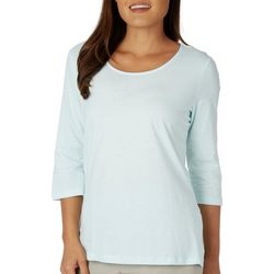 Coral Bay Womens Solid Crew Neck 3/4 Sleeve Top