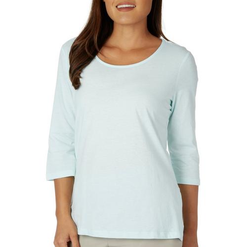 Coral Bay Womens Solid Crew Neck 3/4 Sleeve