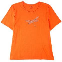 Womens Embellished Dragonfly Short Sleeve Top