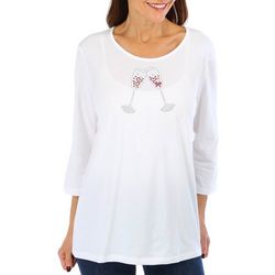 Coral Bay Womens 3/4 Wine Glasses Sleeve Top