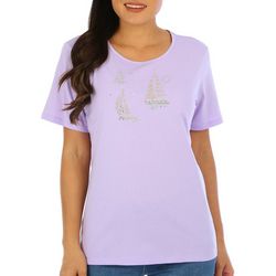 Coral Bay Womens Jewelled Boat Short Sleeve Top