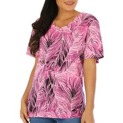 Coral Bay Womens Leaf Scalloped Neck Short Sleeve Top