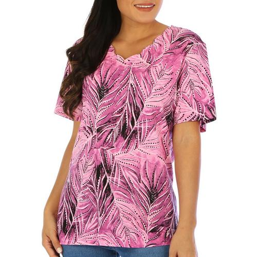 Coral Bay Womens Leaf Scalloped Neck Short Sleeve