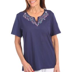 Coral Bay Womens Embroidered Rings Short Sleeve Top