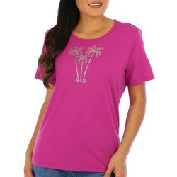 Coral Bay Womens Jewelled Palm Short Sleeve Top
