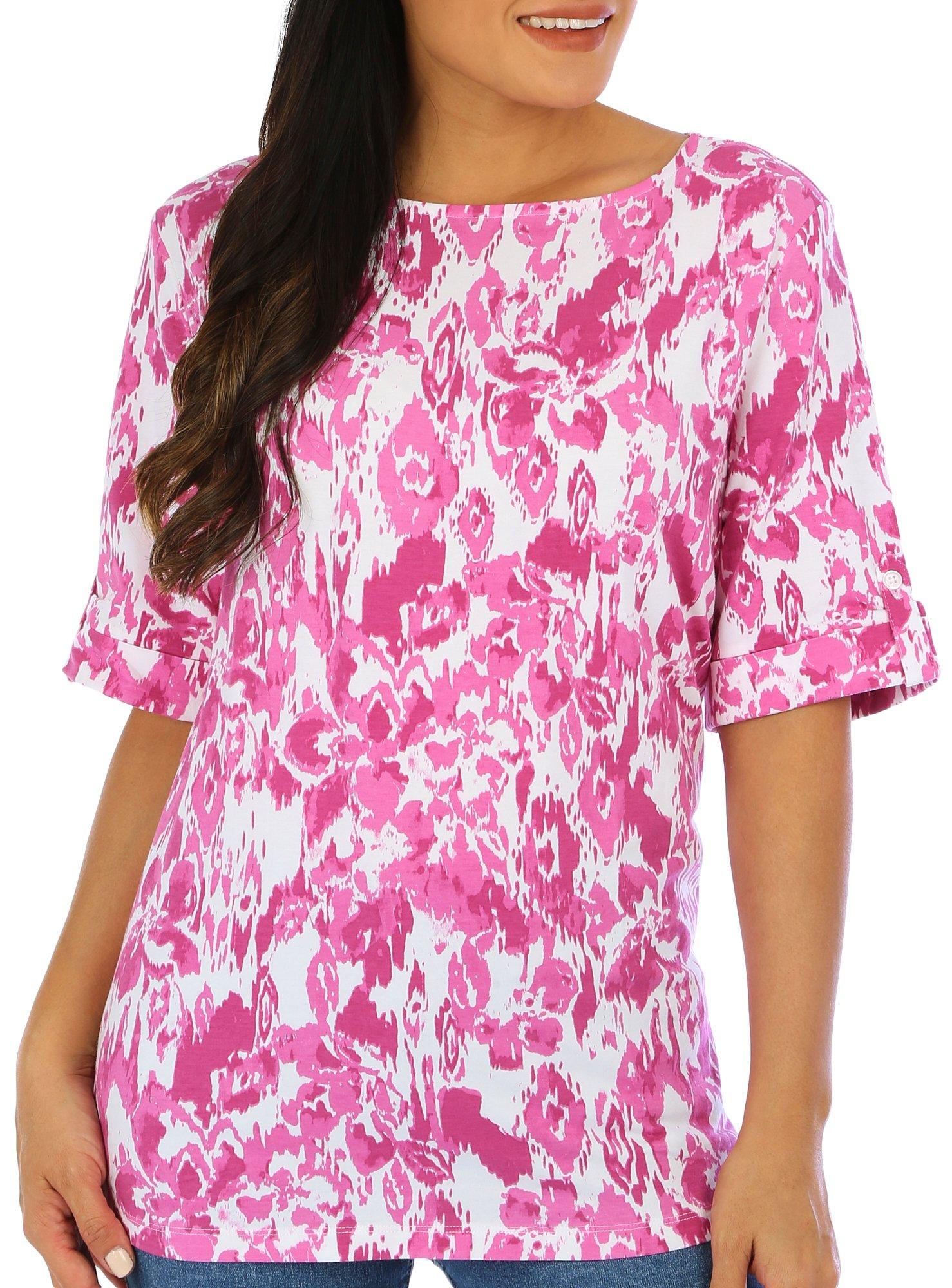 Coral Bay Womens Print Boat Neck Elbow Sleeve
