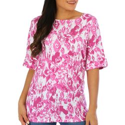 Coral Bay Womens Print Boat Neck Elbow Sleeve Top