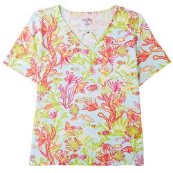 Coral Bay Womens Print Crisscross Short Sleeve Top