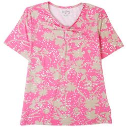 Coral Bay Womens Floral Knot Short Sleeve Top