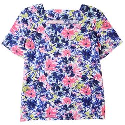 Coral Bay Womens Floral Square Neck Short Sleeve Top