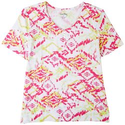 Coral Bay Womens Tropical V-Neck Short Sleeve Top