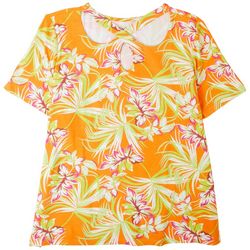 Coral Bay Womens Tropical Print Novelty Short Sleeve Top
