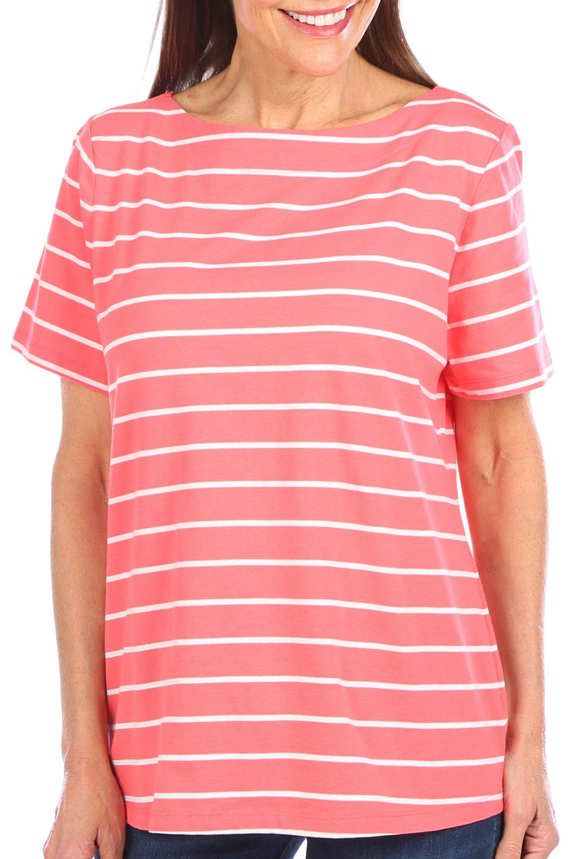 Coral Bay Womens Stripes Boat Neck Short Sleeve