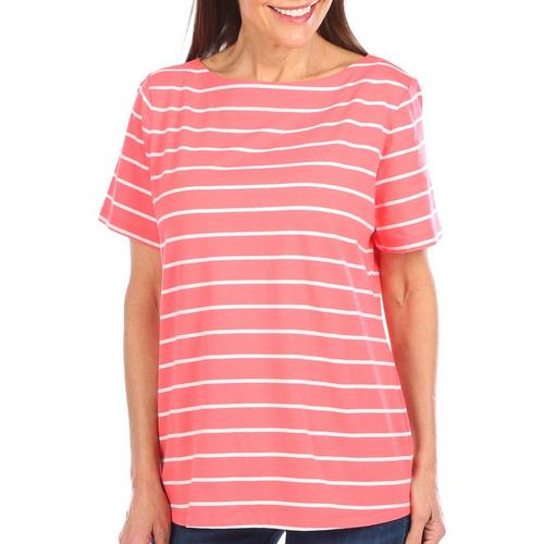 Coral Bay Womens Stripes Boat Neck Short Sleeve
