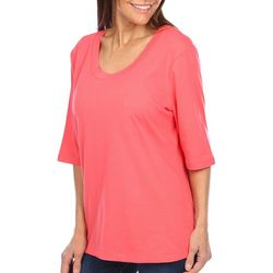 Coral Bay Womens Solid Elbow Short Sleeve Top