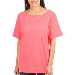 Coral Bay Womens Solid Boat Neck Short Sleeve Top