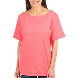 Womens Solid Boat Neck Short Sleeve Top