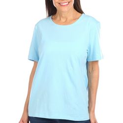 Coral Bay Womens Solid Round Neck Short Sleeve Top