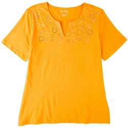 C.B. Casual Womens Circle Embellished  Short Sleeve Top