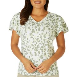 Coral Bay Womens Graphic V Neck Short Flounce Sleeve Top