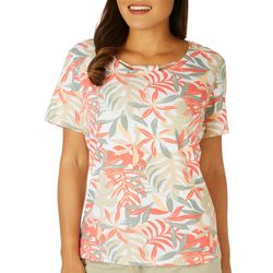 Womens Tropical Notched Scoop Neck Short Sleeve Top