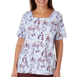 Coral Bay Womens Palm Trees Square Neck Short Sleeve Top