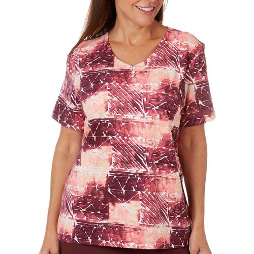 Coral Bay Womens Graphic V Neck Button Short