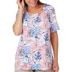 Coral Bay Womens Tropical Scoop Bar Neck Short Sleeve Top