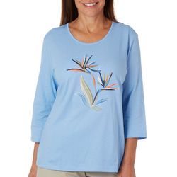 Coral Bay Womens Bird Of Paradise Embroidered 3/4 Sleeve Top