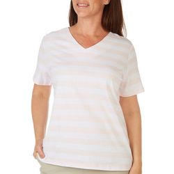 Coral Bay Womens Striped V-Neck Short Sleeve Top