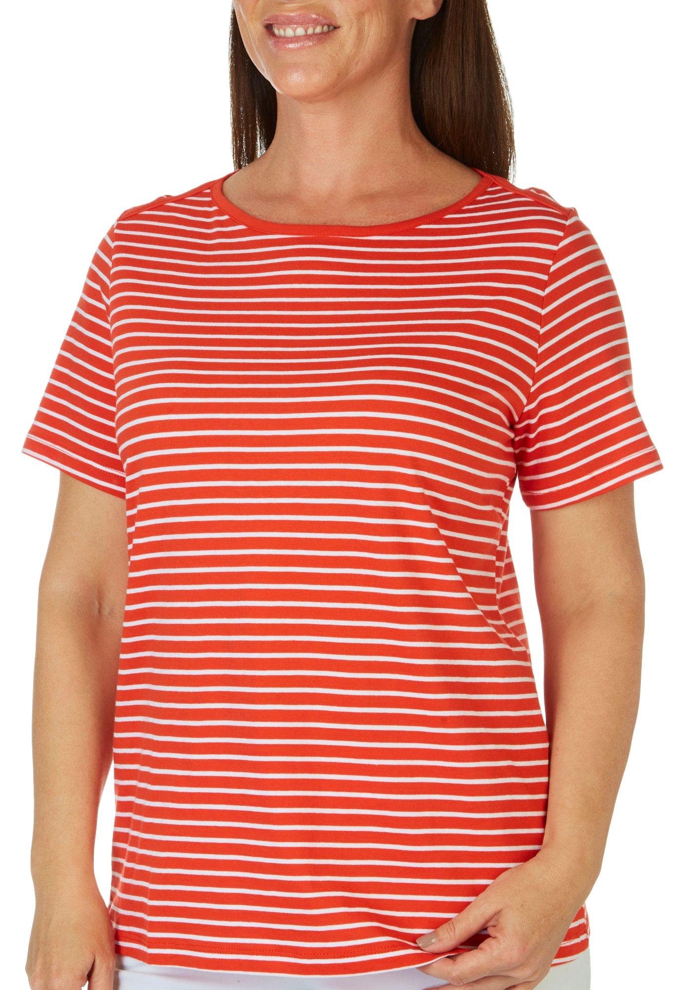 Coral Bay Womens Striped Boat Neck Short Sleeve Top