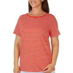 Womens Striped Boat Neck Short Sleeve Top
