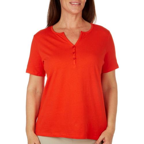 Coral Bay Womens Solid Y Henley Short Sleeve