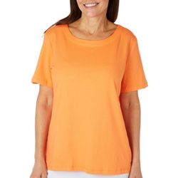 Coral Bay Womens Solid Wide Scoop Short Sleeve Top