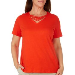 Coral Bay Womens Solid Crisscross Short Sleeve Top
