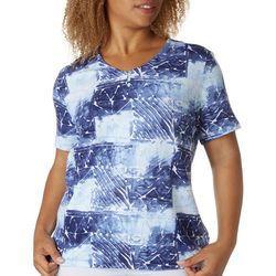 Coral Bay Womens Tile V-Neck Short Sleeve Top