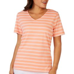 Coral Bay Womens Striped V-Neck Short Sleeve Top