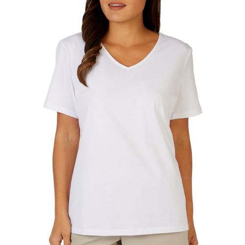 Coral Bay Womens Solid V-Neck Short Sleeve Tee