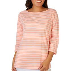Coral Bay Womens Striped Round Neck 3/4 Sleeve Top