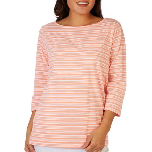Coral Bay Womens Striped Round Neck 3/4 Sleeve
