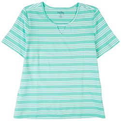 Coral Bay Womens Striped Cutout Short Sleeve Top
